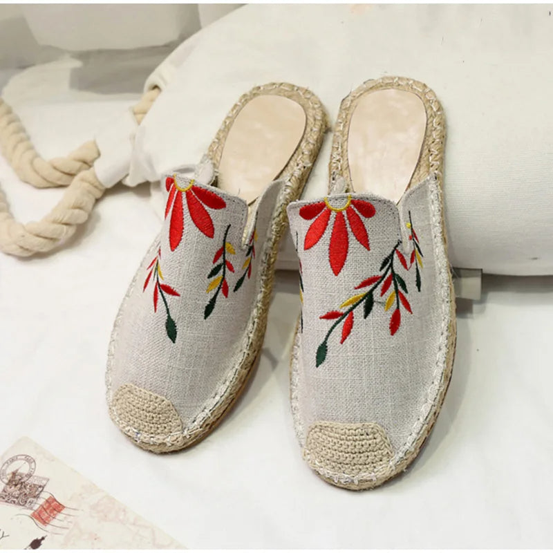 BREEZ | Flora Embroidered Canvas Half - Mules