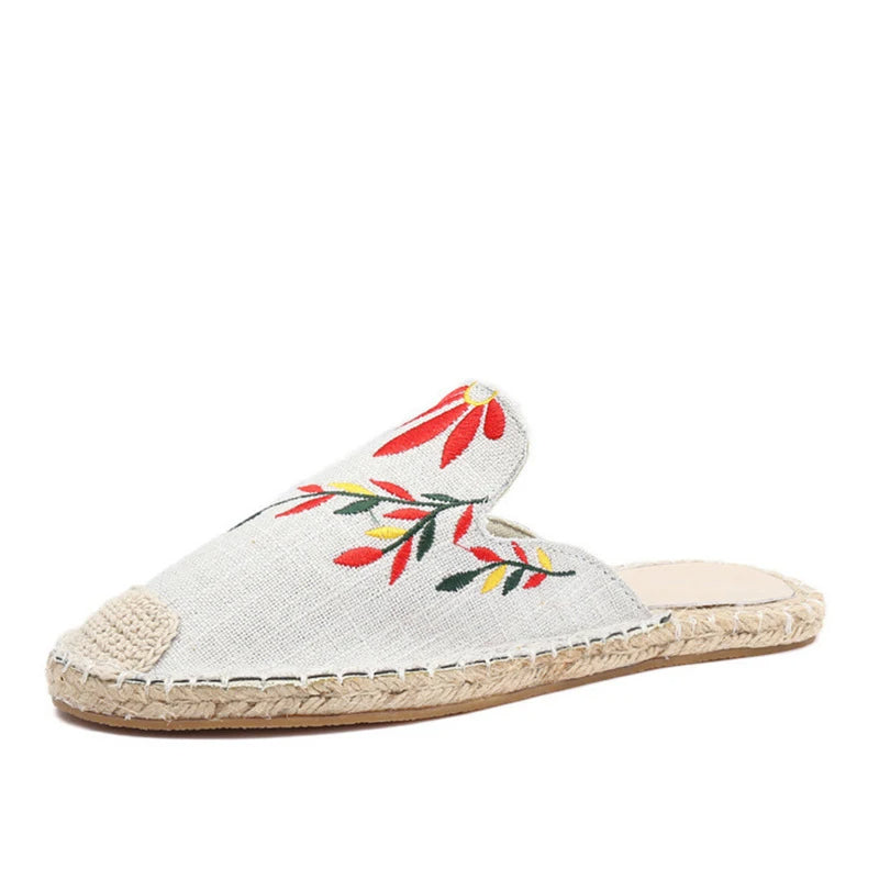 BREEZ | Flora Embroidered Canvas Half - Mules