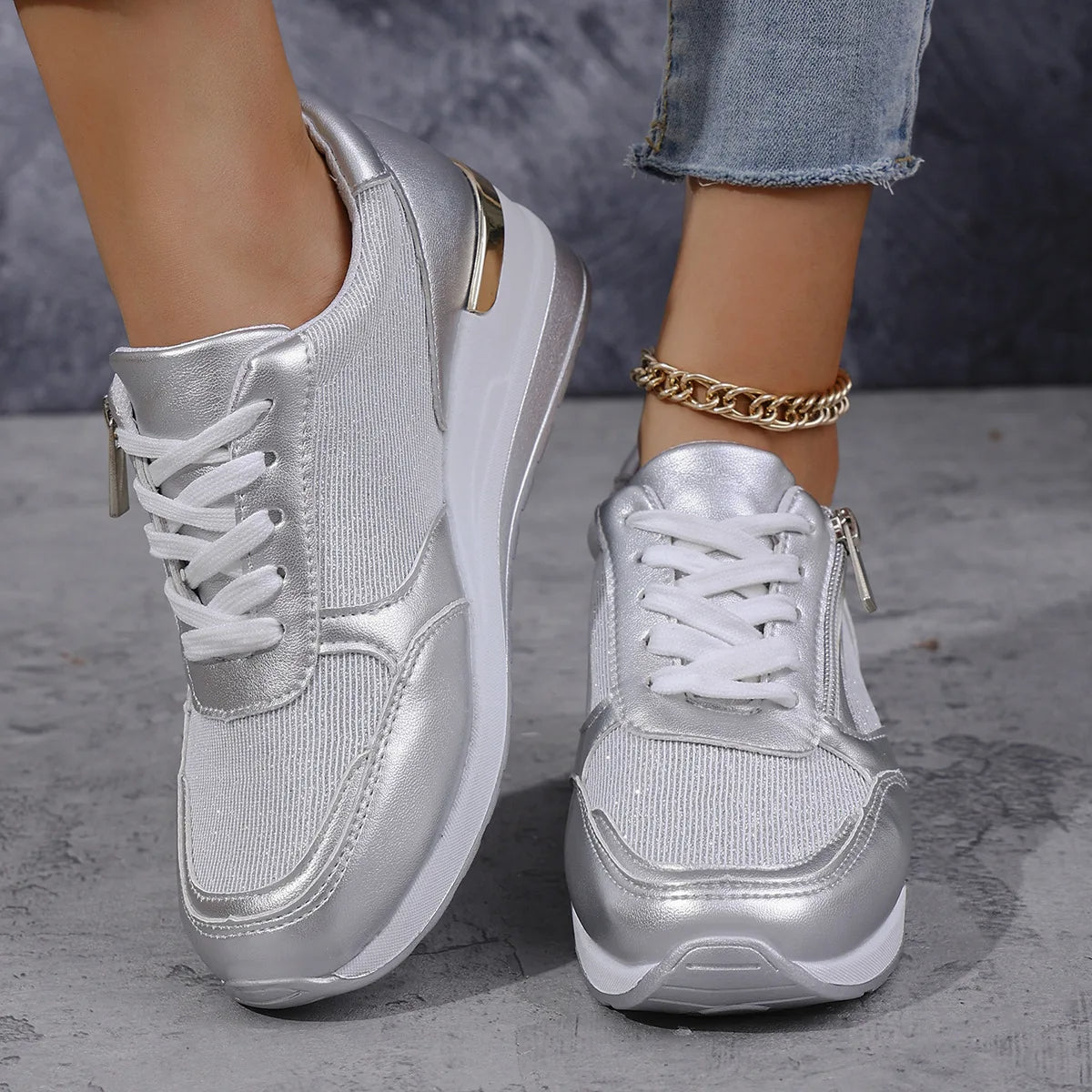 AURA | Lightweight Metallic Wedge Sneakers