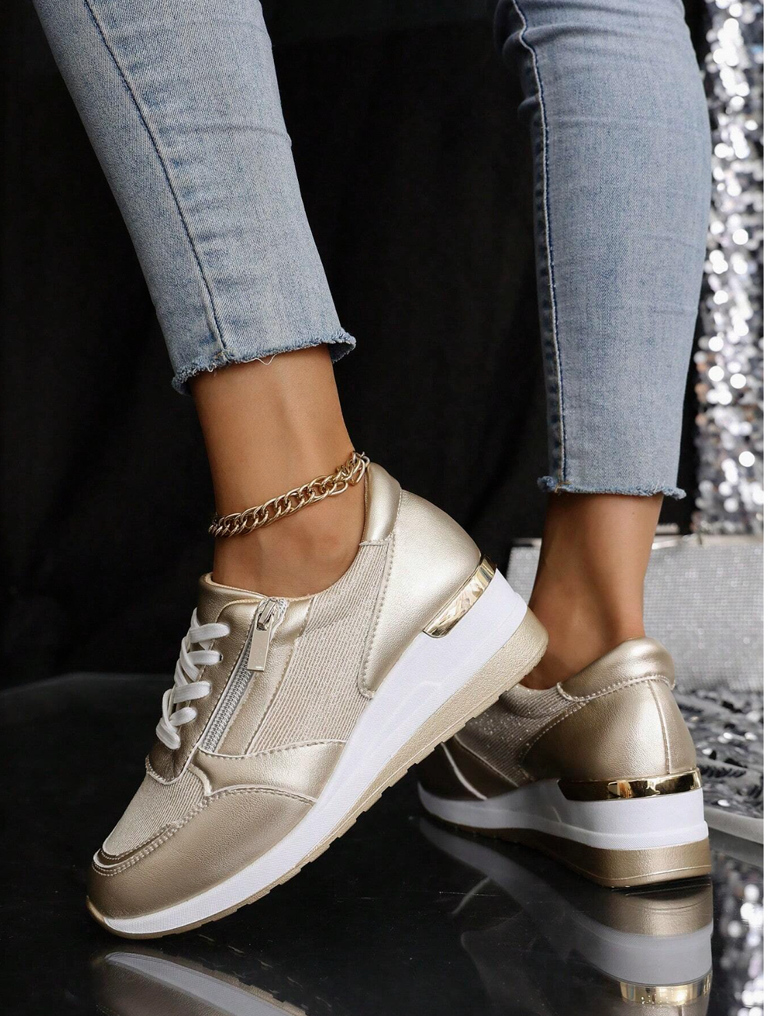 AURA | Lightweight Metallic Wedge Sneakers