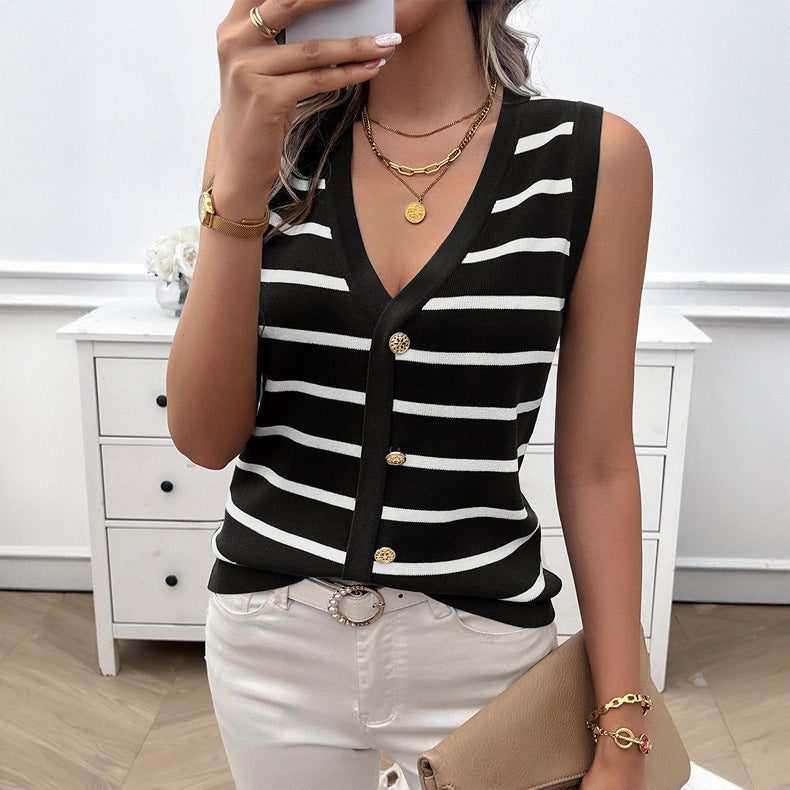 Classic Striped V-Neck Knit Vest