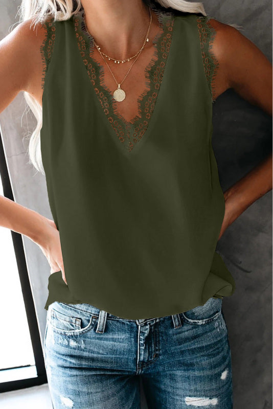 Tie-Dye Lace V-Neck Tank Top